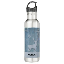 Botella De Agua Navidades Rústicos De Los Renos De Madera Azul