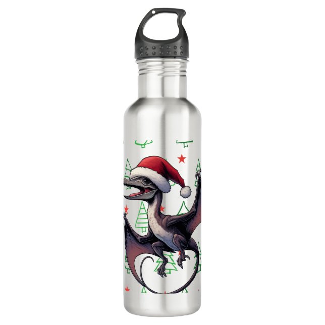 Botella De Agua Navidades Santa hat pterodáctilo (Anverso)