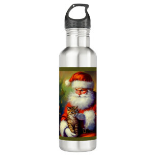 Botella De Agua Navidades Santa y un gato 1