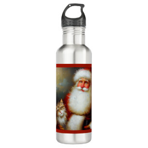 Botella De Agua Navidades Santa y un gato 2