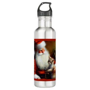 Botella De Agua Navidades Santa y un gato 3