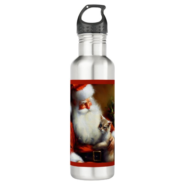 Botella De Agua Navidades Santa y un gato 3 (Anverso)