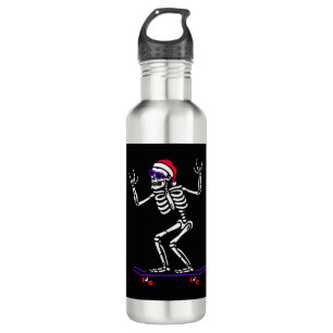 BOTELLA DE AGUA NAVIDADES SKELETON EN SKATEBOARD FUNNY XMAS