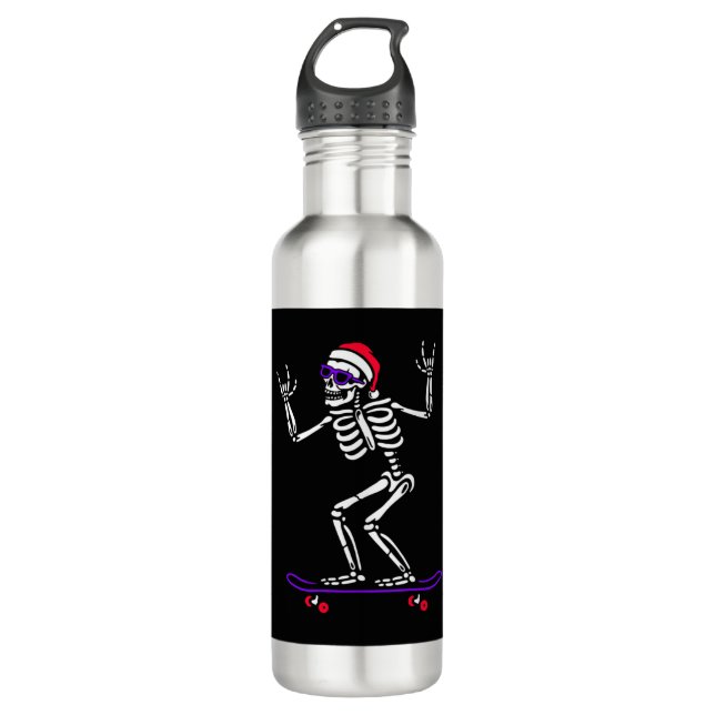 BOTELLA DE AGUA NAVIDADES SKELETON EN SKATEBOARD FUNNY XMAS (Anverso)