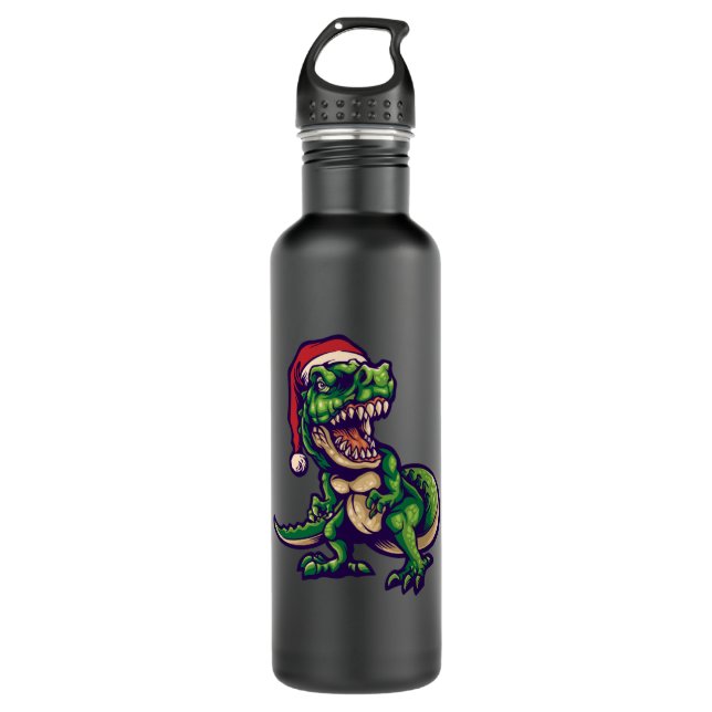 Botella De Agua Navidades T-rex Dinosaur | Diseño de dinosaurios (Anverso)