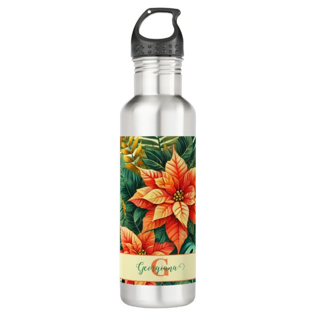 Botella De Agua Navidades tropicales vibrantes personalizados Poin (Anverso)
