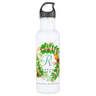 Botella De Agua Navidades Wreath Monograma Blanco