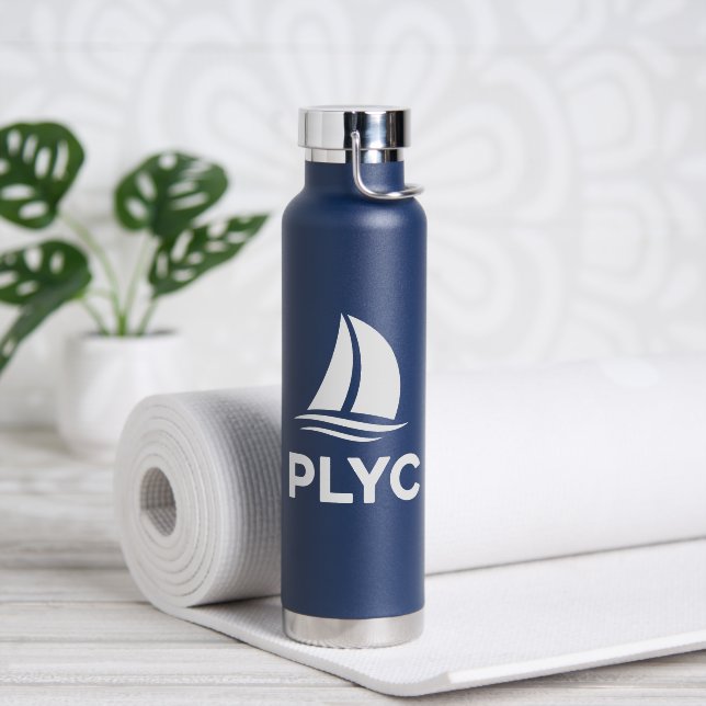 Botella De Agua Navy Blue Water Bottle with PLYC Logo  (Yoga (girado))