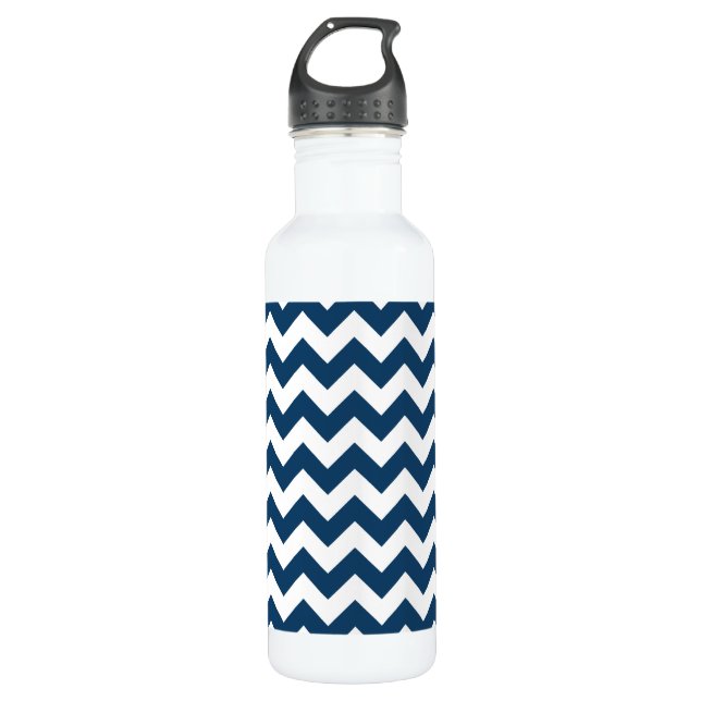 Botella De Agua Navy Zigzag, Navy Chevron, patrón geométrico (Anverso)