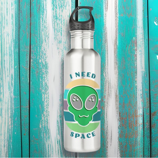 Botella De Agua Necesito espacio | Divertido Vintage Alien Pun (Subido por el creador)