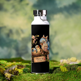 Botella de agua negra regalo de pájaro mamá está e