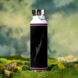 Botella De Agua Negro Blanco Rosa Caliente Elegante Nombre Moderno