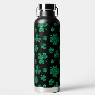 BOTELLA DE AGUA NEGRO CON LUSTRE VERDE ASPECTO TRÉBOLES IRLANDESES