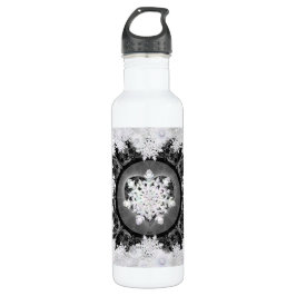 Botella De Agua Negro de encaje cerámico y copo de nieve