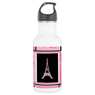 Botella De Agua Negro del rosa del amor de la torre Eiffel de
