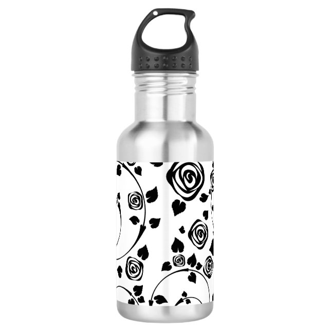 Botella De Agua Negro en los rosetones blancos (Anverso)