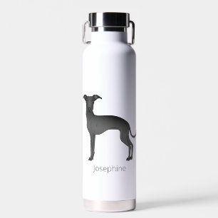 Botella De Agua Negro Italiano Greyhound Cute Perro con Nombre Per