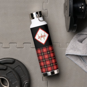 Botella De Agua Negro Rojo y Tan Lumberjack Monogramado