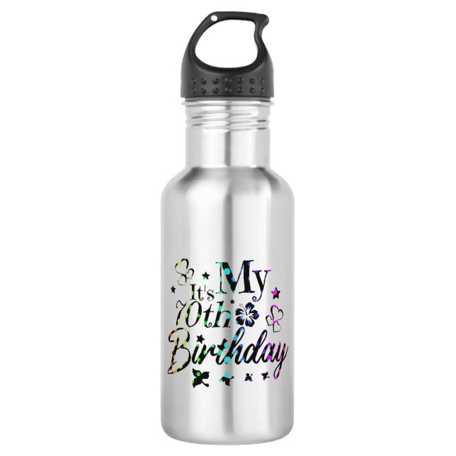 Botella De Agua neon bokeh texturizado es mi cumpleaños 70 (Anverso)