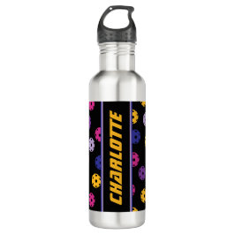 Botella De Agua Neon en baloncesto negro, texto personalizado