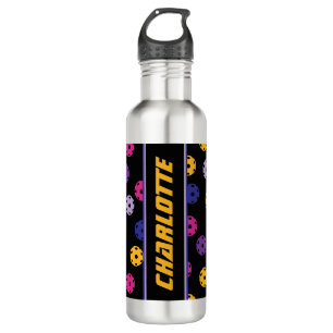 Botella De Agua Neon en baloncesto negro, texto personalizado