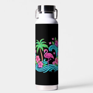 Botella De Agua Neon Flamingo Tropical