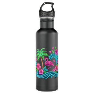 Botella De Agua Neon Flamingo Tropical