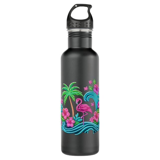 Botella De Agua Neon Flamingo Tropical (Anverso)