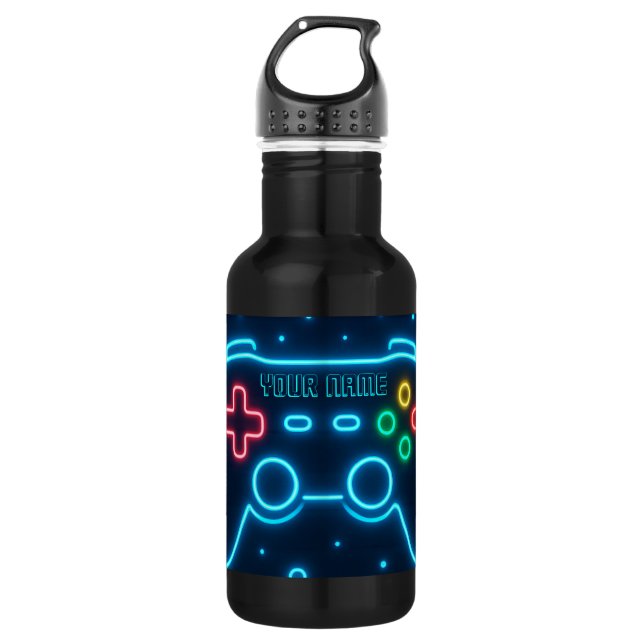 Botella de agua Neon Gamer - Nombre personalizado (Anverso)