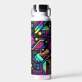 Botella De Agua Neon Retro Tech Pattern Water Bottle or Tumbler