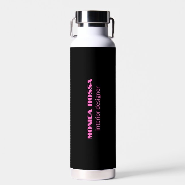 Botella De Agua Neón simple profesional moderno negro rosa (Delantero)