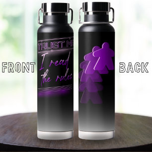 Botella De Agua Neon Vaporwave Meeple Purple Black Board Gamer