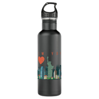 Botella De Agua New York City NYC Skyline Heart Distresal Style