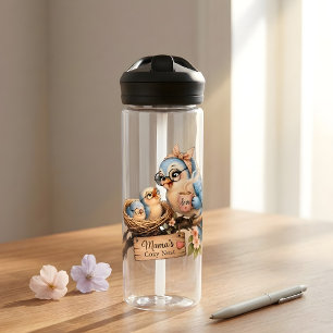 Botella de agua Nido Acogedor Pájaro Madre y Bebés