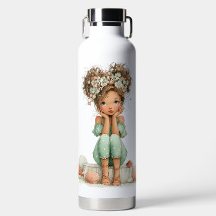 BOTELLA DE AGUA NIÑA BONITA VESTIDA CON VESTIDO VERDE DE VERANO Y
