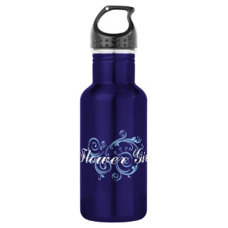 Botella De Agua Niña flor, pergamino azul