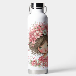 BOTELLA DE AGUA NIÑA PEQUEÑA Y BONITA CON FLORES ROSAS