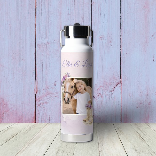 Botella De Agua Niñas Caballo Floral Púrpura (Subido por el creador)