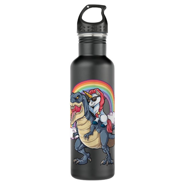 Botella De Agua Niños Chicas de Unicorn Riding T rex Dinosaur (Anverso)