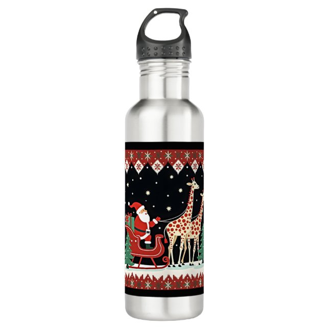 Botella De Agua Niños Chicas Santa Claus Riding Giraffe Sleigh Feo (Anverso)