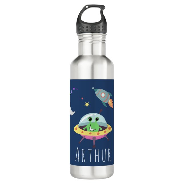 Botella De Agua Niños Cute espacio azul Alien Escuela para Niños (Anverso)
