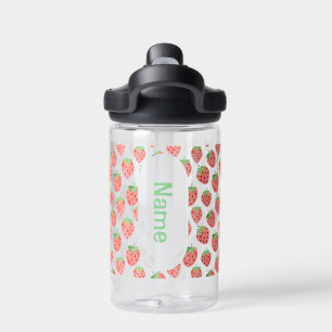 Botella De Agua Niños de fresa rosa y roja brillantes personalizad