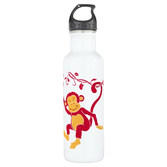 Botella De Agua Niños divertidos de mono rojo personalizados (Anverso)