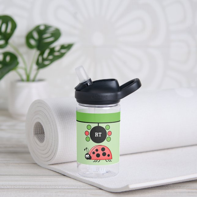 Botella De Agua Niños ladybugs agregan iniciales estrellas verde C (Yoga)