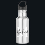 Botella De Agua Niños Monogramas Personalizados De Vuelta A La Esc<br><div class="desc">Envíe a sus hijos de vuelta a la escuela con estilo, con estas botellas de agua de monograma elegantes. Perfecto para excursiones al parque, la playa, los deportes y los picnics. El frasco presenta sus hijos inicial y nombre, todos los estilos de fuente, tamaño y color del texto se pueden...</div>