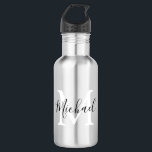 Botella De Agua Niños Monogramas Personalizados De Vuelta A La Esc<br><div class="desc">Envíe a sus hijos de vuelta a la escuela con estilo, con estas botellas de agua de monograma elegantes. Perfecto para excursiones al parque, la playa, los deportes y los picnics. El frasco presenta sus hijos inicial y nombre, todos los estilos de fuente, tamaño y color del texto se pueden...</div>