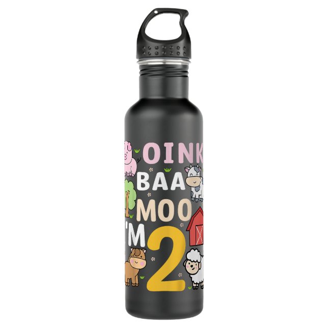 Botella De Agua Niños Oink Baa Moo Im 2 Animales de granja 2º cump (Anverso)