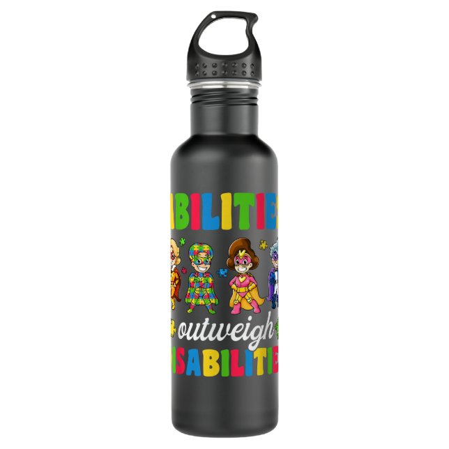Botella De Agua Niños pequeños Camisetas de autismo, habilidades q (Anverso)