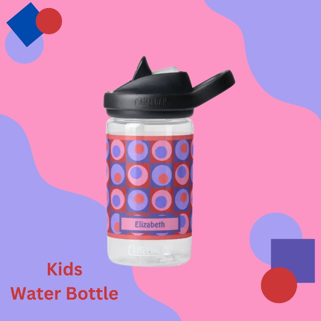 Botella De Agua Niños Pink Purple Personalizado Dot Square Tema (Subido por el creador)
