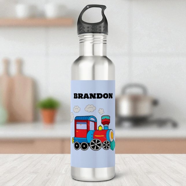 Botella De Agua Niños Tren Niños Nombre personalizado azul (Subido por el creador)